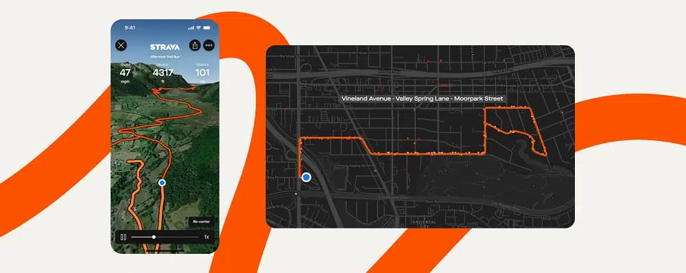 Strava route maps displayed on mobile and desktop