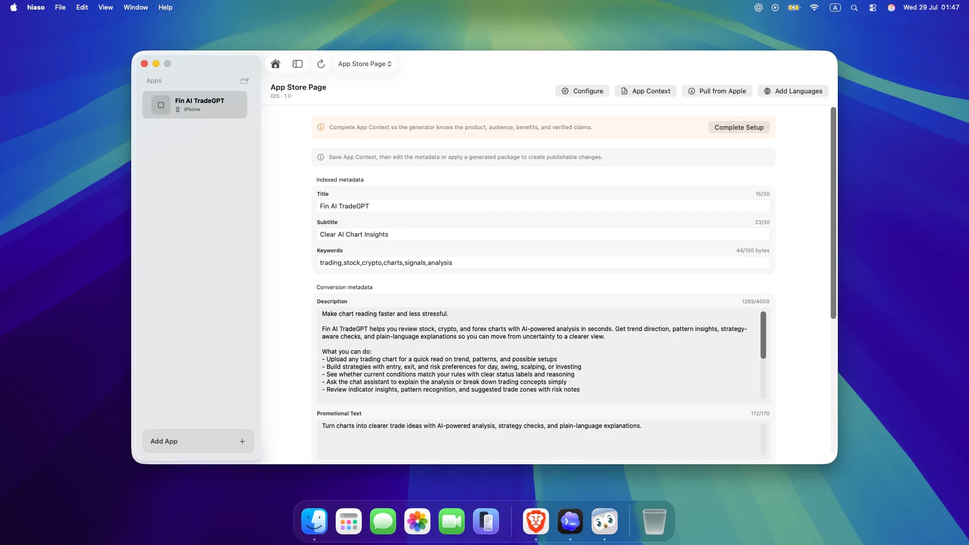 App Store Page metadata editor in Hiaso