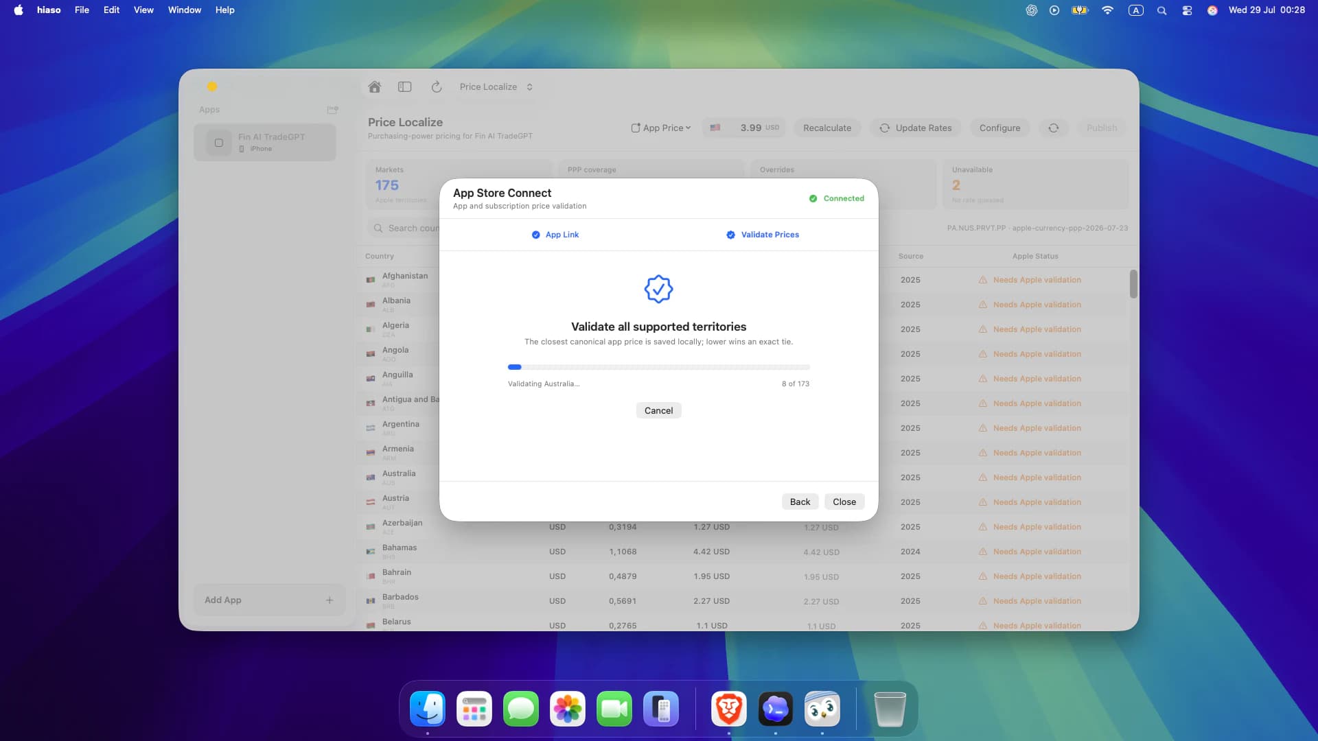 Validating localized prices against Apple price points