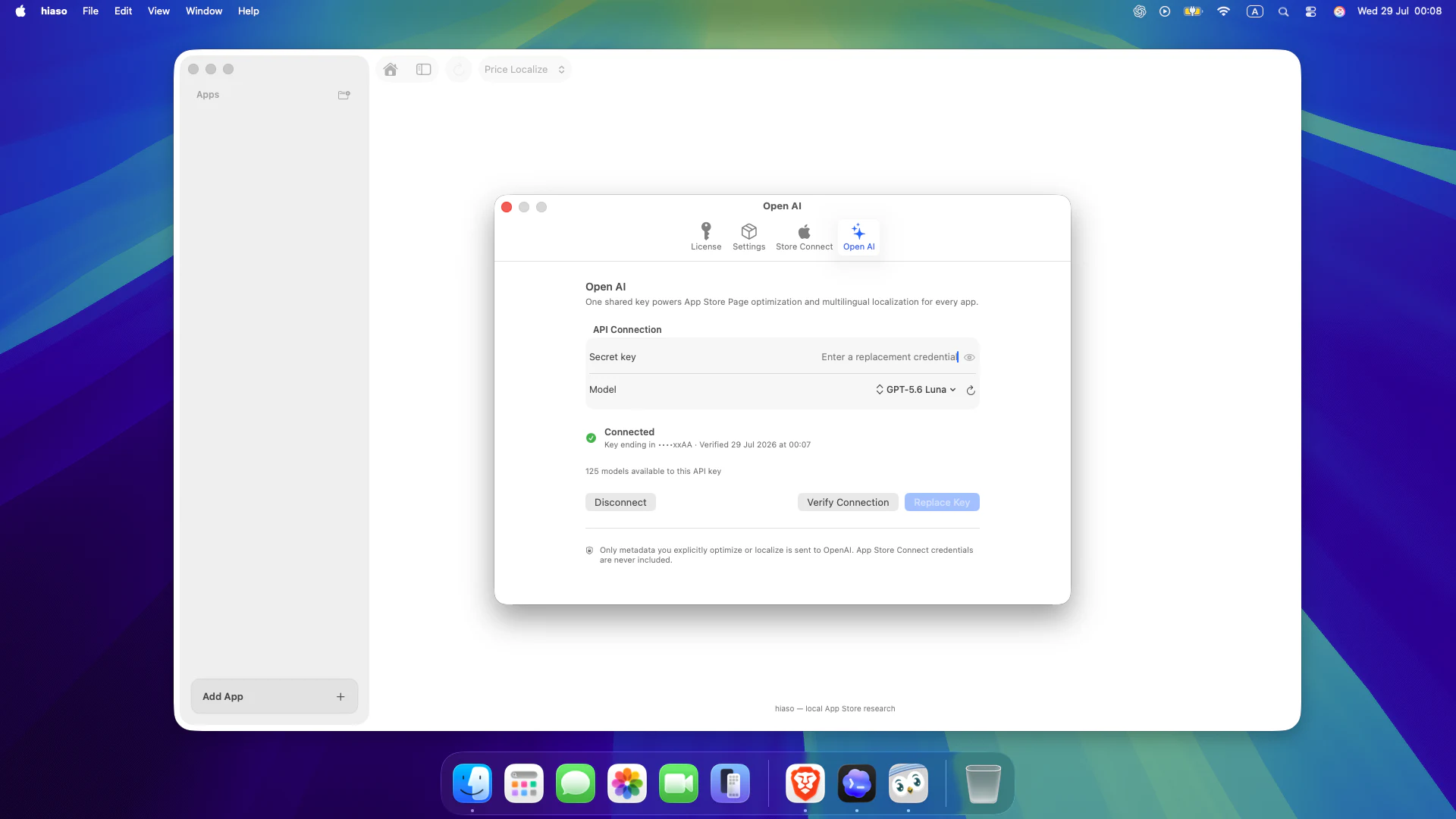 Verified OpenAI connection in Hiaso